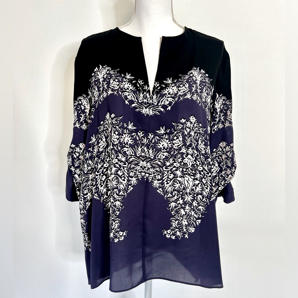BCBGMaxAzria Haida Long Sleeve Print Silky Maternity Shirt, Size Large
